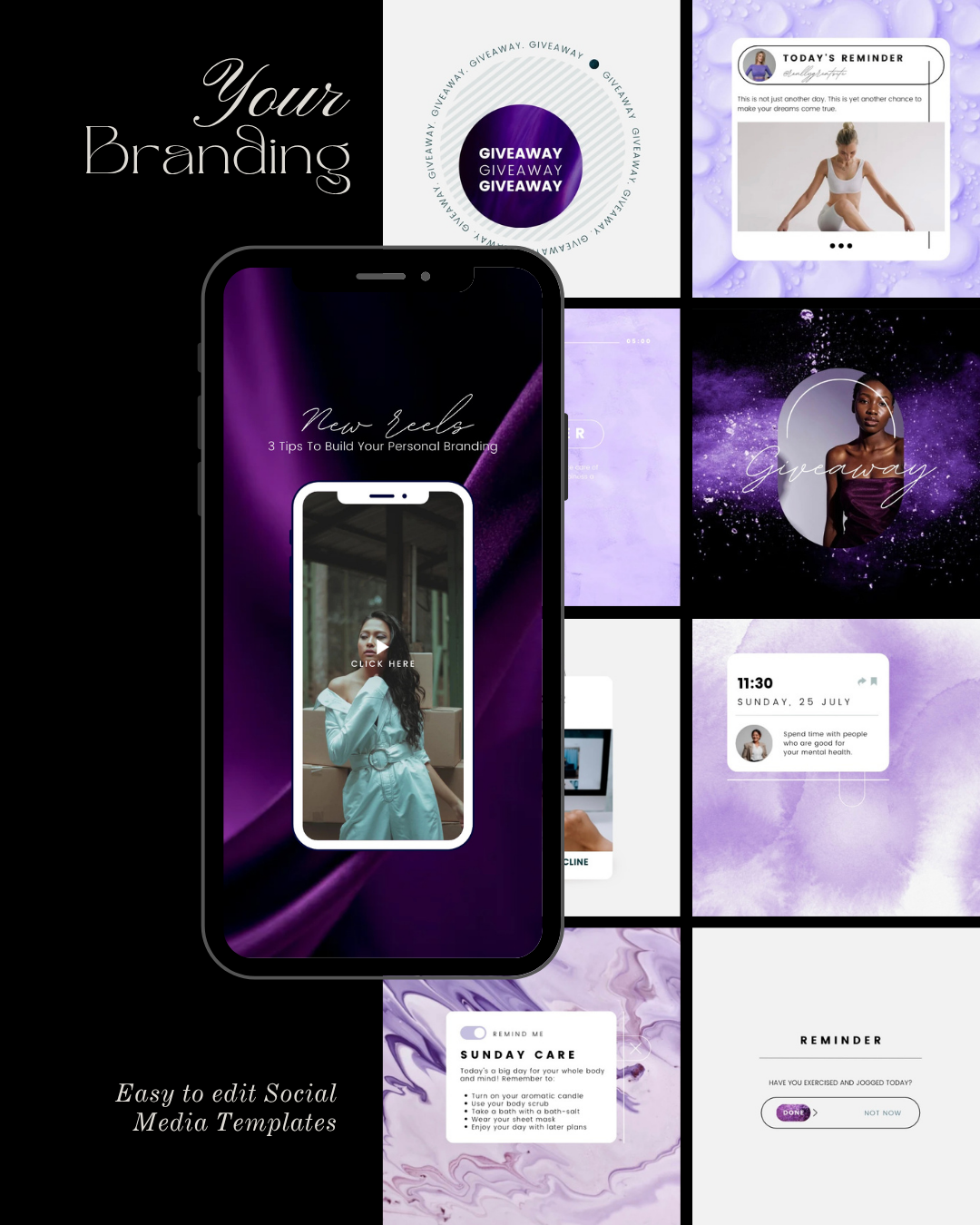 Amethyst - Bold &amp; Interactive Social Media Canva Template Bundle